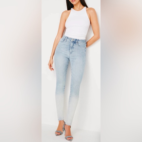 GOOD AMERICAN Good Waist Raw Hem Gradient Skinny Jeans Indigo 663 Size 10/30 - Picture 5 of 8